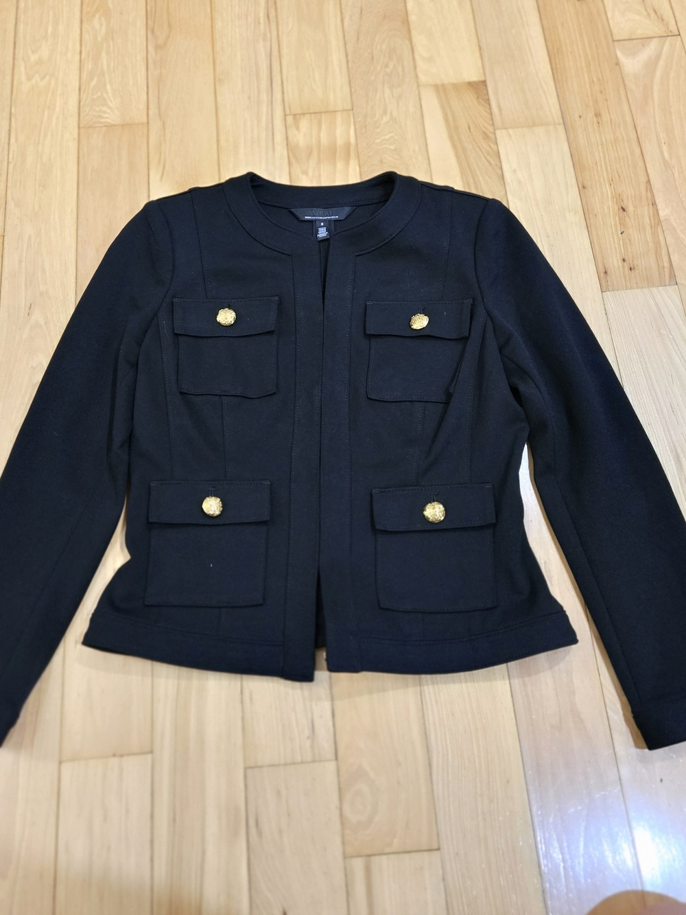Women’s Black Tailored Military Jacket with Gold Buttons